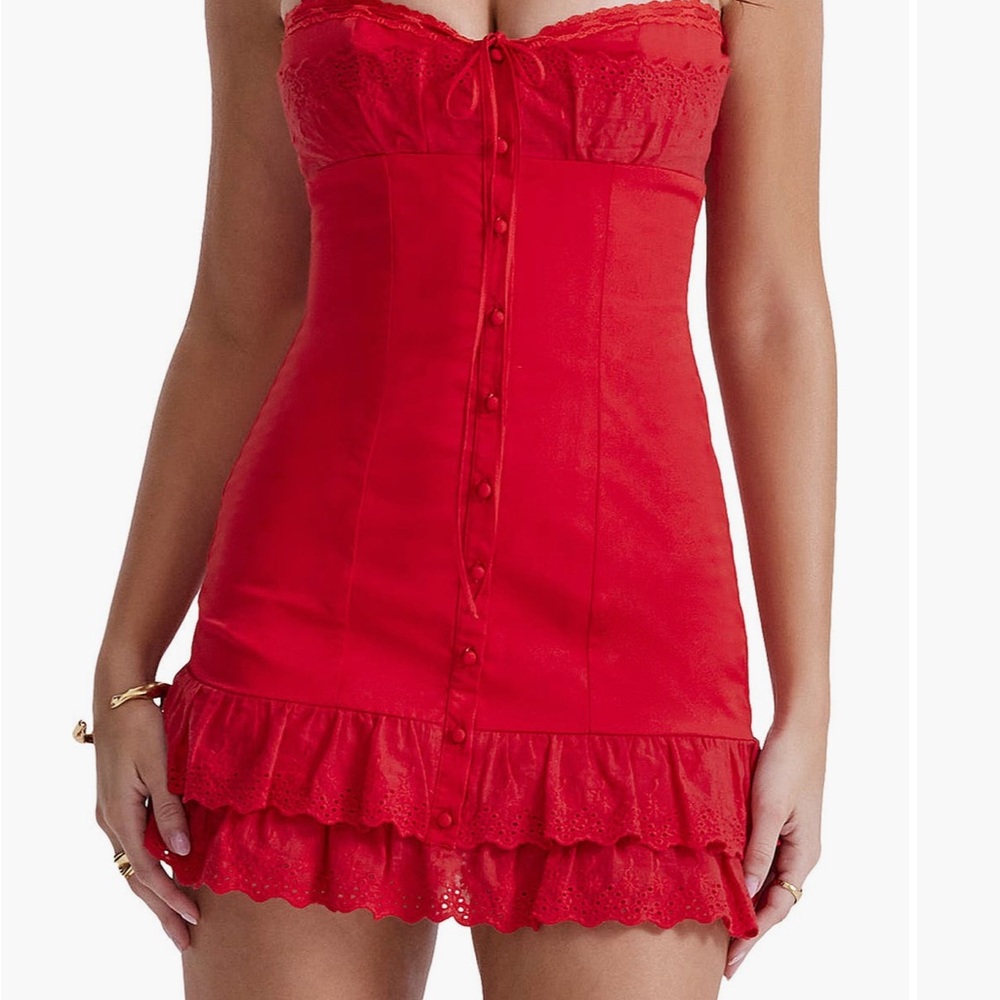 House of CB Luci Eyelet Button up cotton blend cocktail Mini Dress